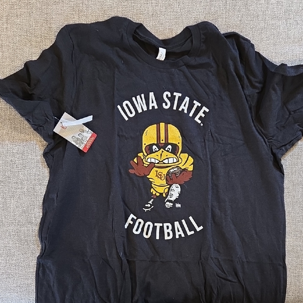 Bella Canvas Black Iowa State Football Tee with Yellow and Red Mascot